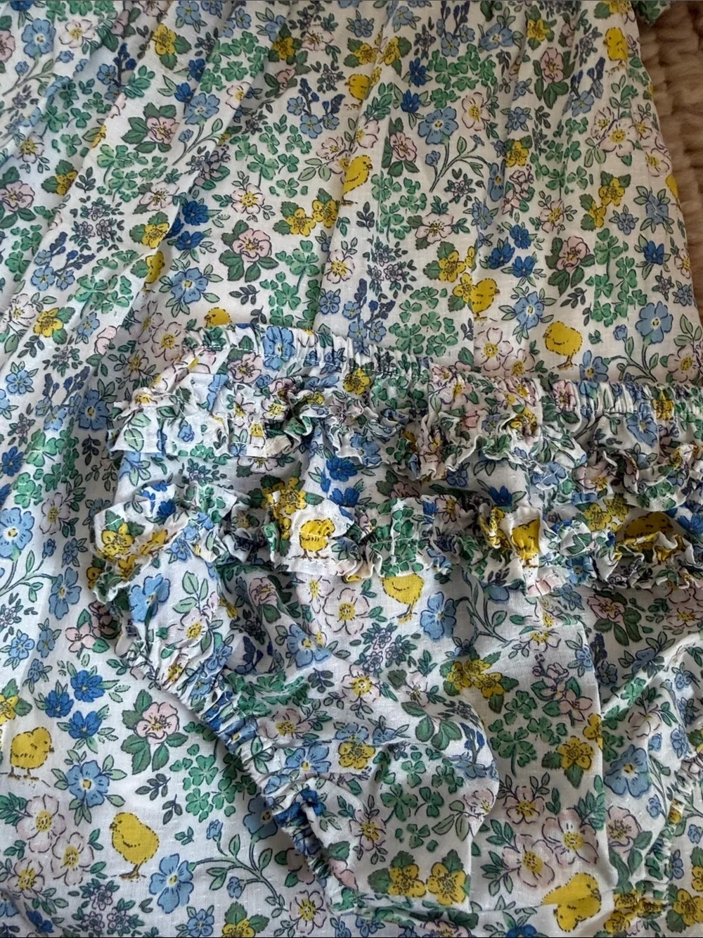 Baby Boden Floral Cotton Dress in White, Yellow, Blue, Green